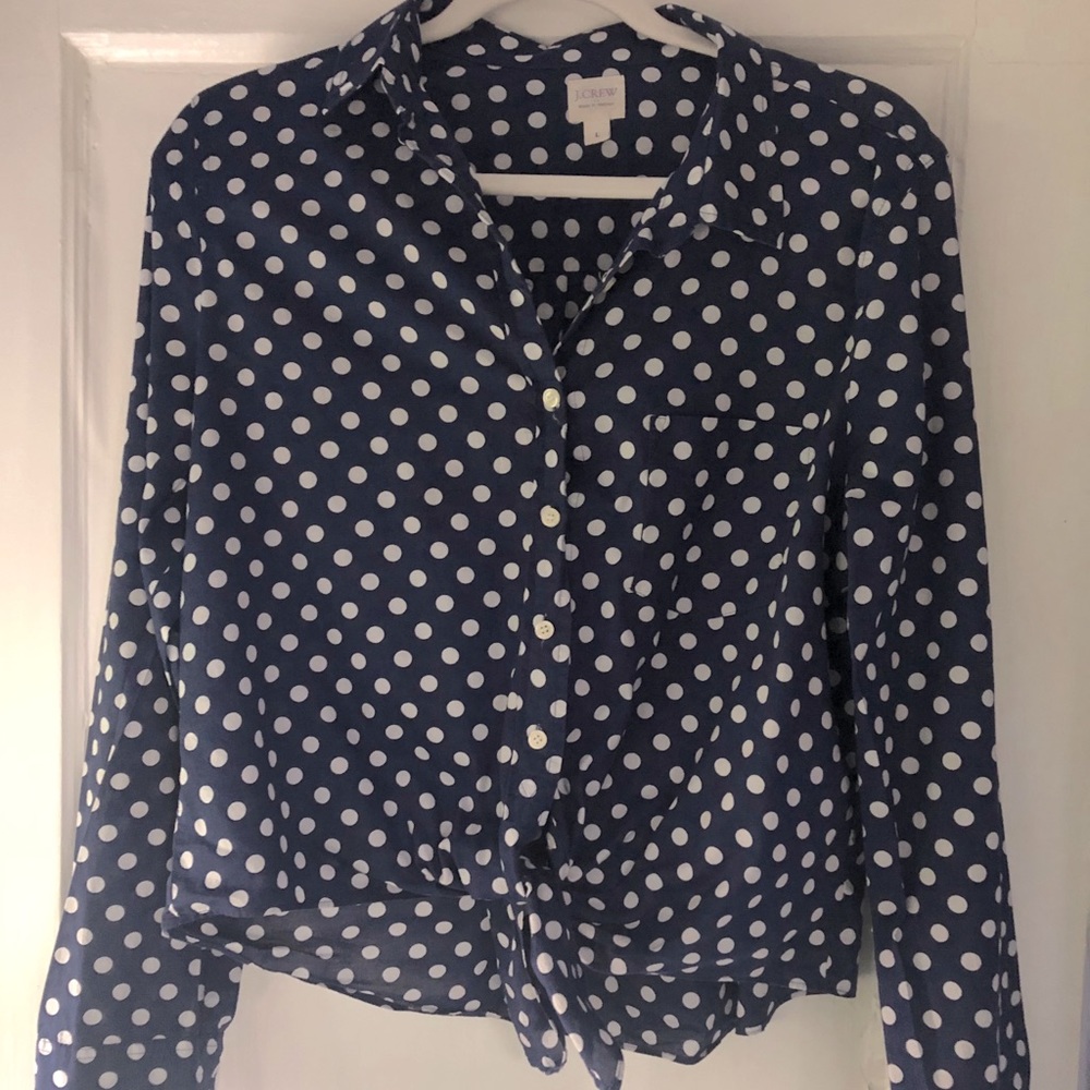 J.Crew polka dot tie-waist shirt